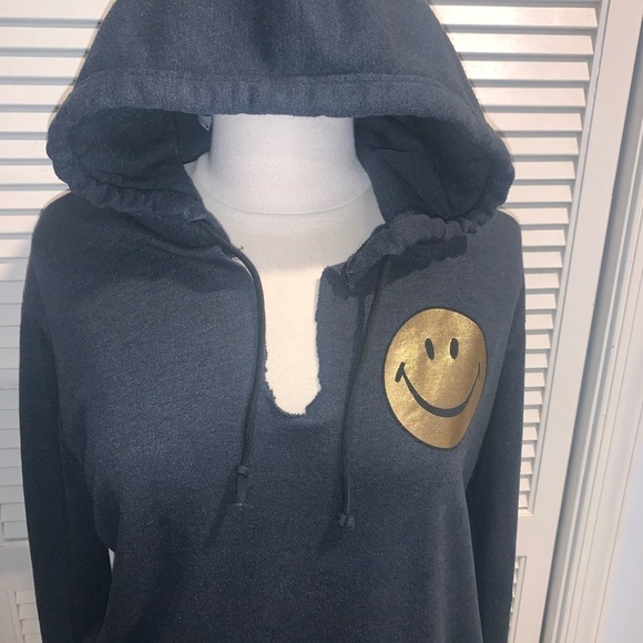 Aviator Nation Smiley Face Gold Foil Hoodie Gray Unisex Large - Picture 4 of 11